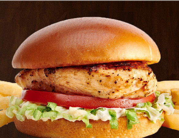 $6.99 Grilled Chicken Sandwich  Tasty grilled chicken with lettuce, tomato, and mayo. Served with fries or tots.
