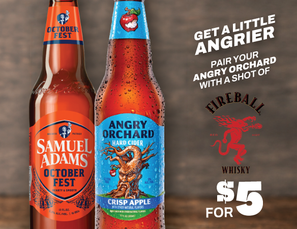 Sam Adams Octoberfest & Angry Orchard Apple Cider with Fireball Shot for $5
Ruby Relaxer