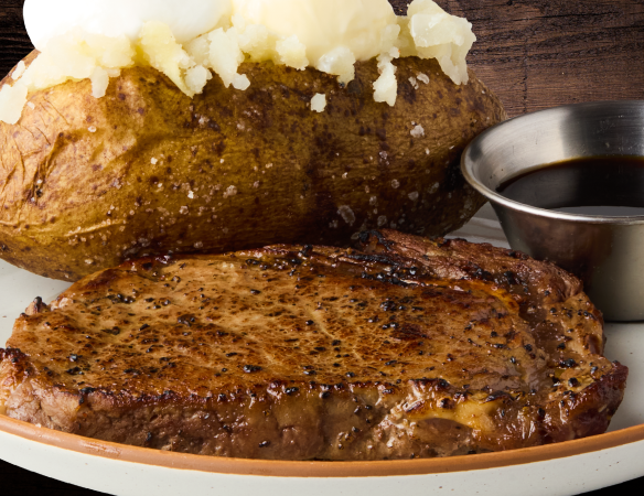 6 oz Rib Eye
Served with baked potato
Add an additional side for $1
or premium side for $1.99